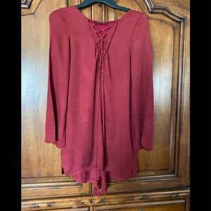 Olivaceous Dark Red 100% rayon lace up Top